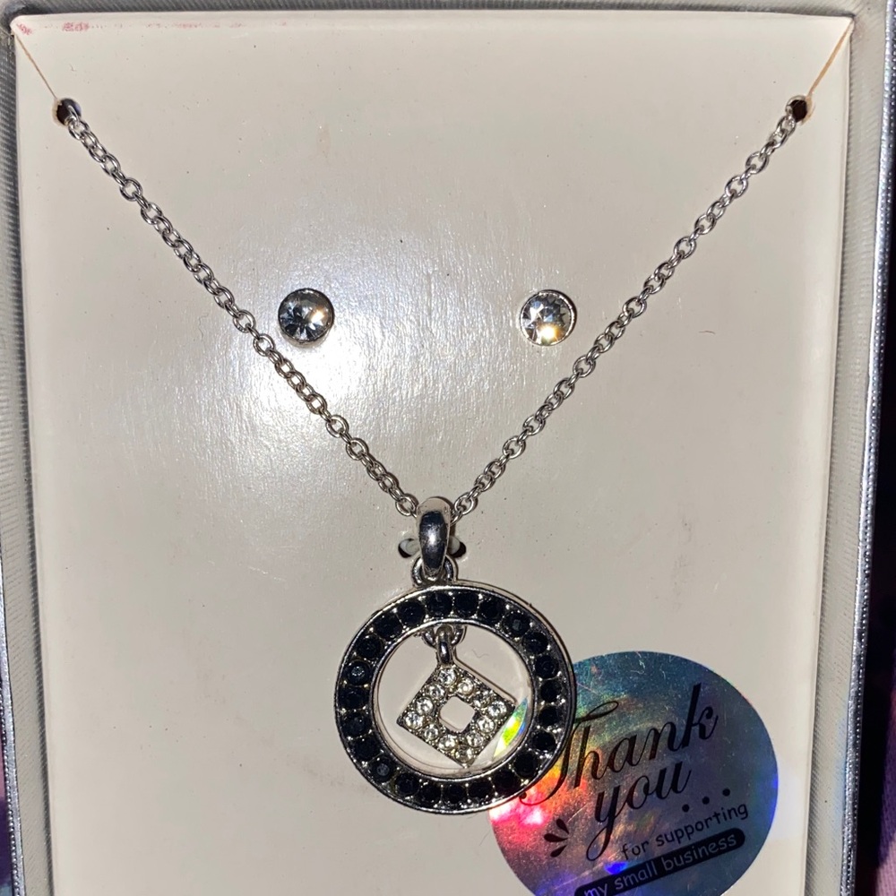 Macy's Silver and Black Crystal Necklace Set